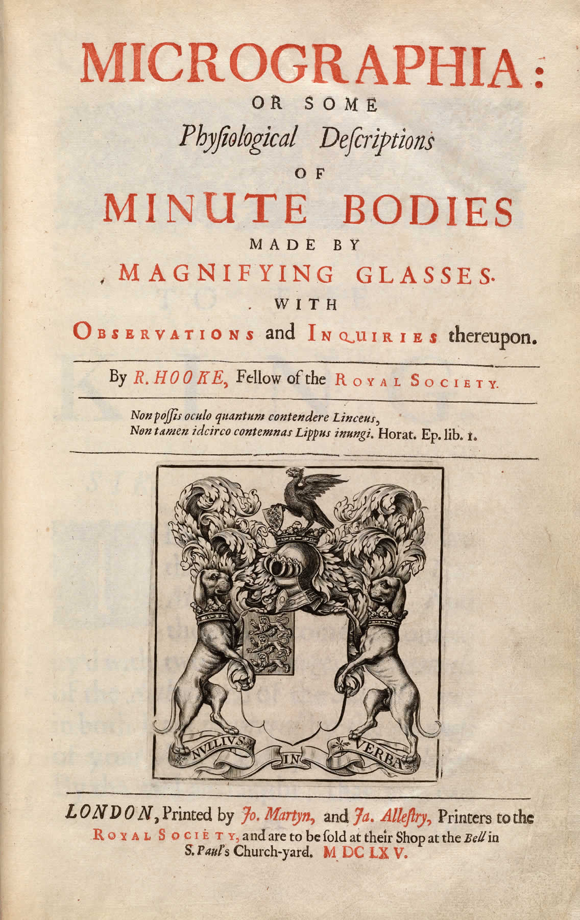 Title page image from Micrographia by Robert Hooke.